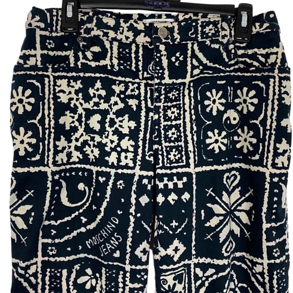 Vintage 90s Moschino Jeans Donna Flare Pants Womens Size 10 Patchwork Print - Picture 3 of 15